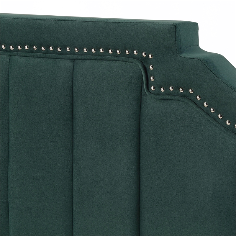 Furniture of America Landhill Glam Fabric Upholstered Full Bed in Dark Green