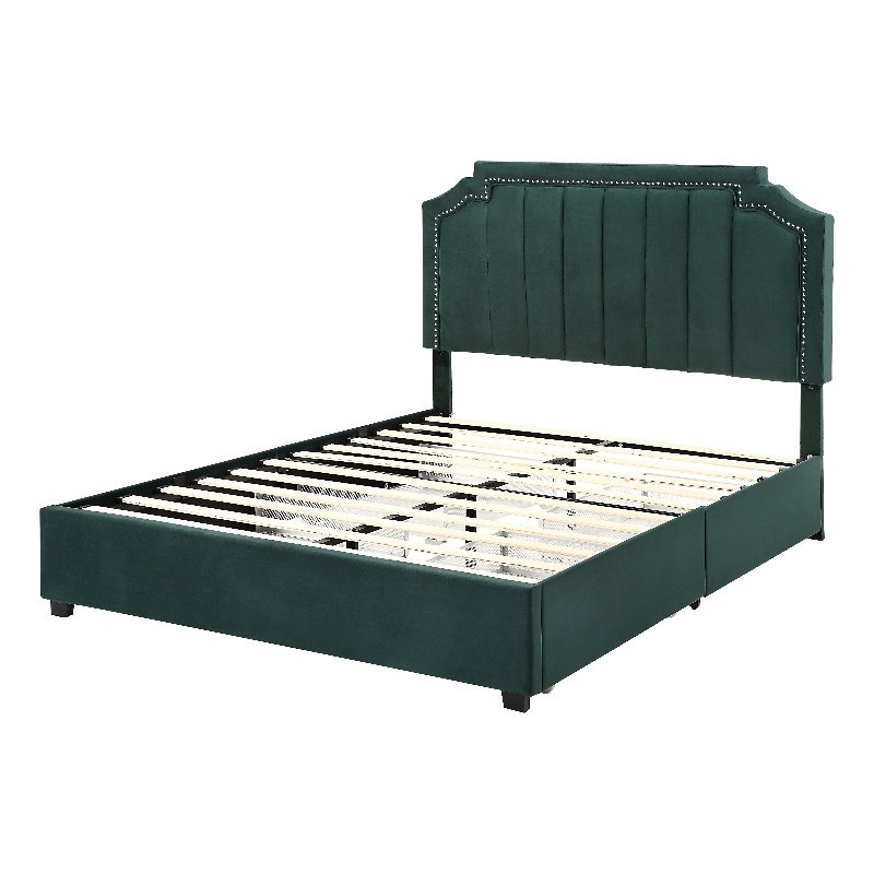 Furniture of America Landhill Glam Fabric Upholstered Full Bed in Dark Green