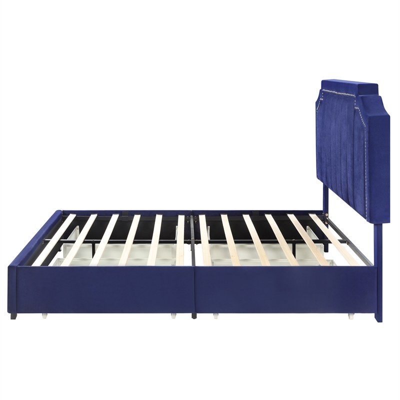 Furniture of America Landhill Glam Fabric Upholstered Full Bed in Navy