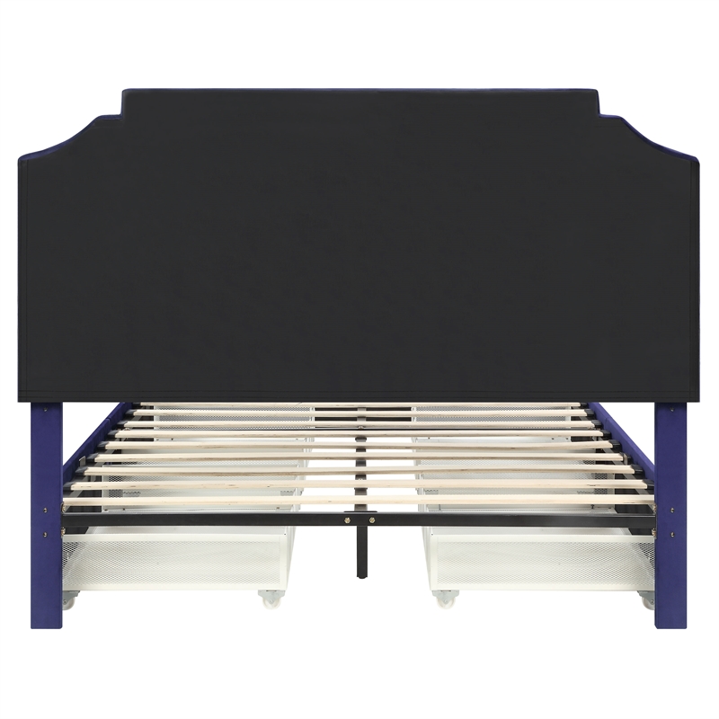 Furniture of America Landhill Glam Fabric Upholstered Queen Bed in Navy
