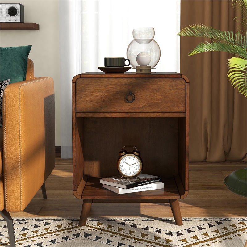 Furniture of America Ocala Mid-Century Wood 1-Drawer Side Table in Dark Oak