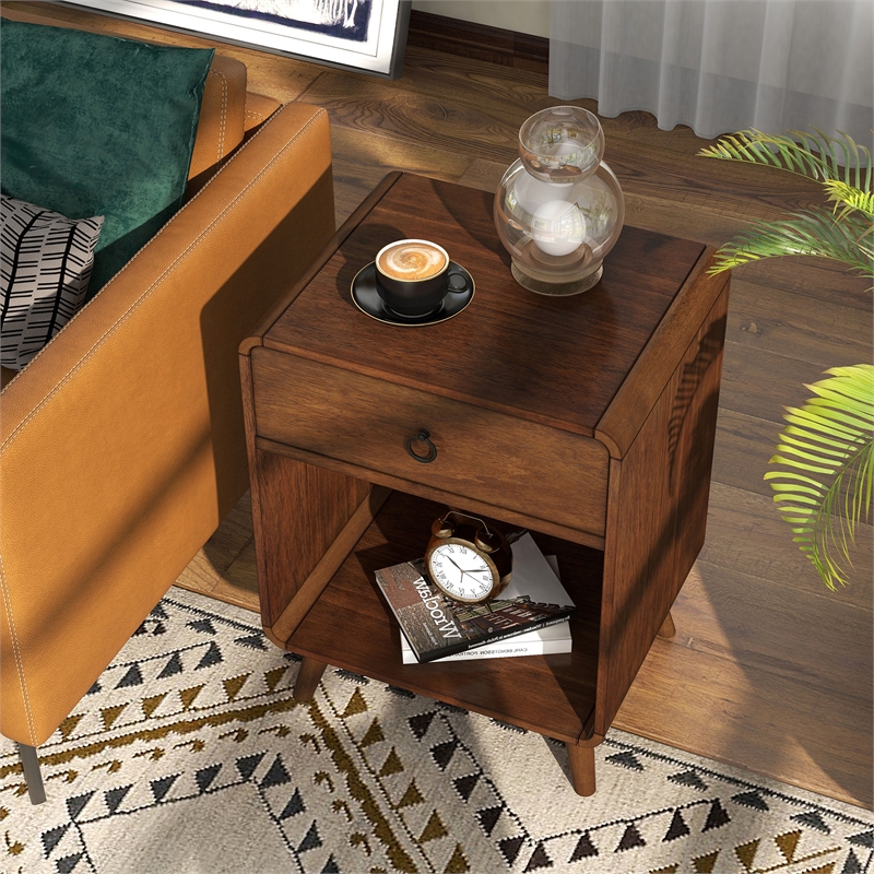 Furniture of America Ocala Mid-Century Wood 1-Drawer Side Table in Dark Oak