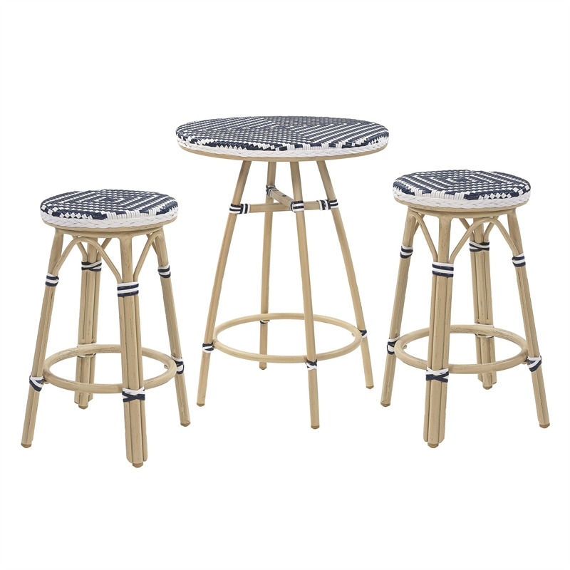 Furniture of America Saginaw Aluminum 3-Piece Patio Dining Table Set in Navy