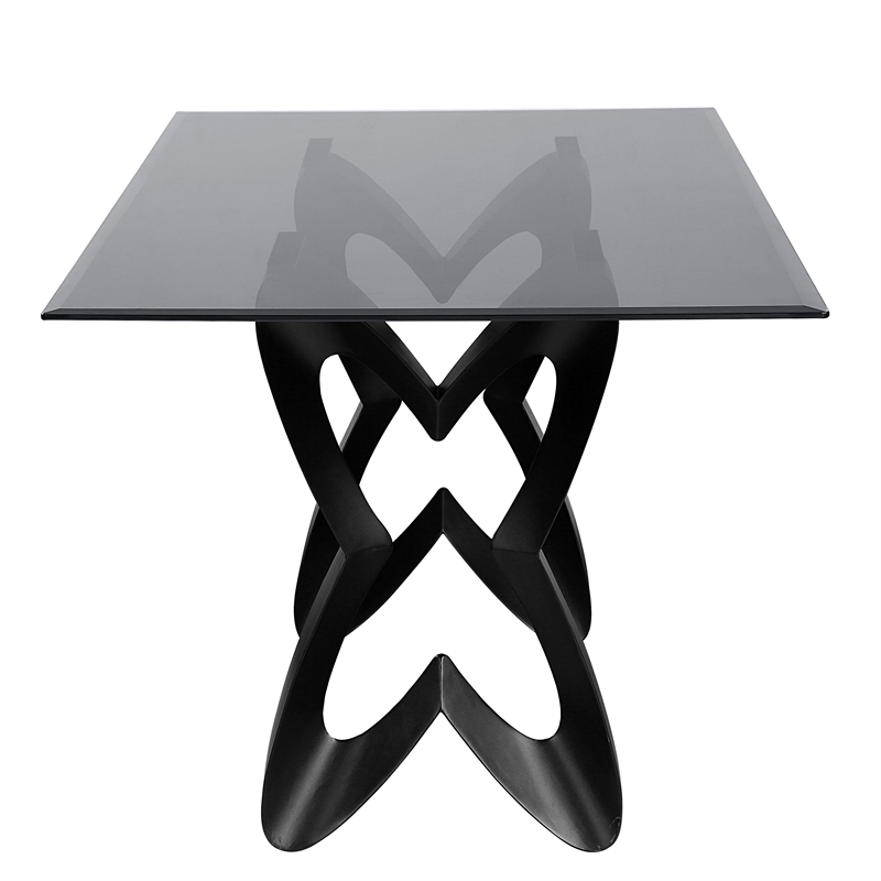 Furniture of America Saginaw Gray Glass Top Dining Table in Black