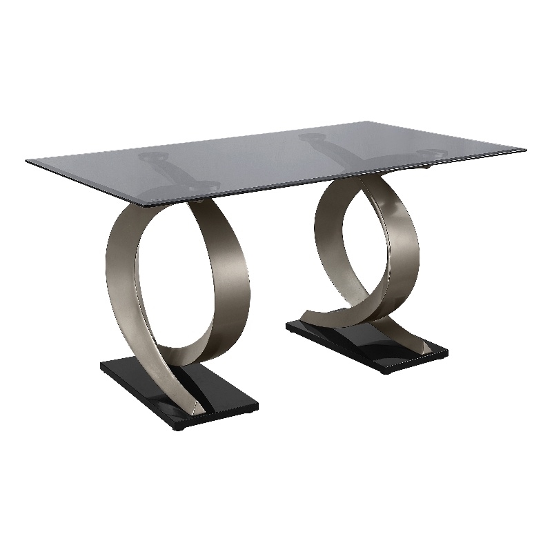 Furniture of America Saginaw Double Pedestal Glass Top Dining Table in Gray