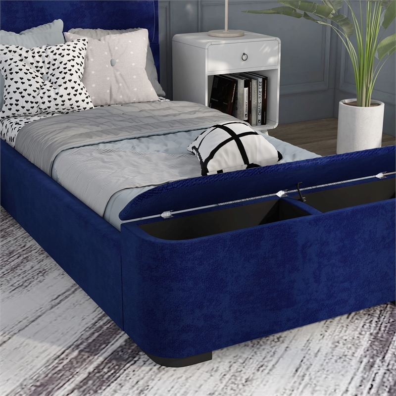 Furniture of America Fremont Contemporary Fabric Twin Bed with Storage in Navy