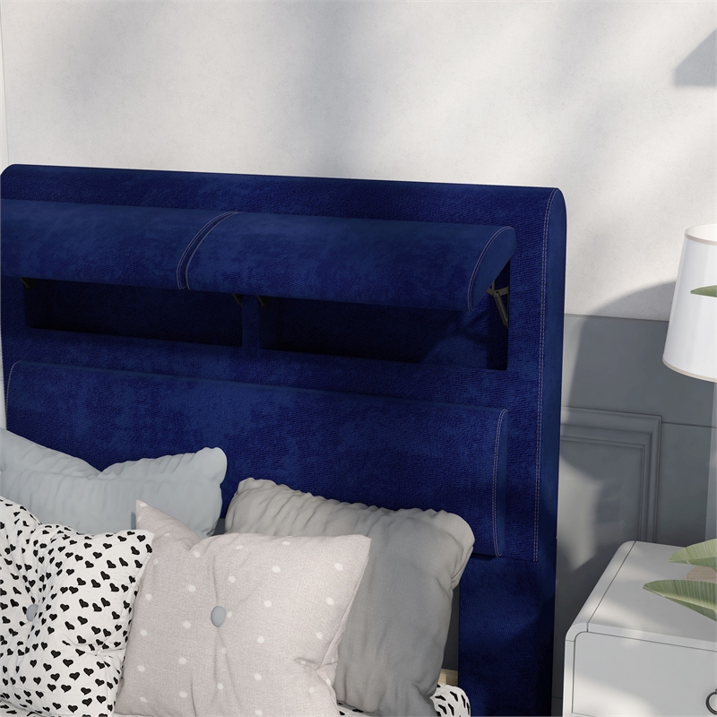 Furniture of America Fremont Contemporary Fabric Twin Bed with Storage in Navy