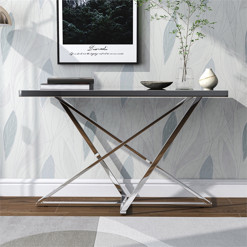 Furniture of America Ludington Contemporary Metal Sofa Table in Chrome