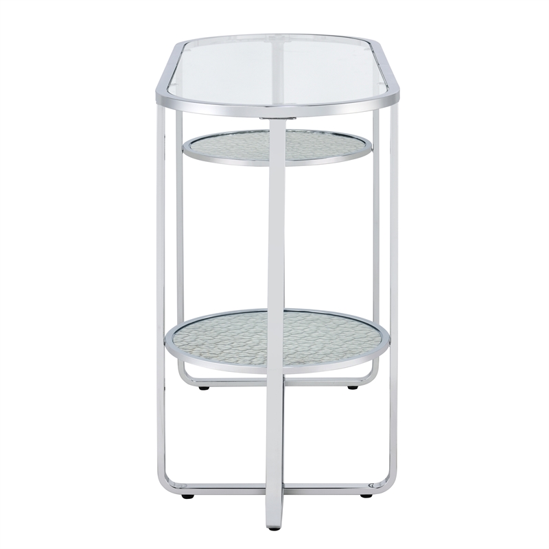 Furniture of America Ludington Metal 2-Shelf Water Ripples Sofa Table in Chrome