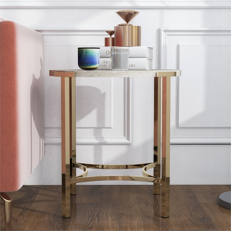 Furniture of America Vasket Contemporary Metal End Table in Gold Champagne