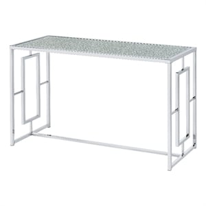 Furniture of America Harper Metal Chrome Sofa Table with Waterfall Pattern Top