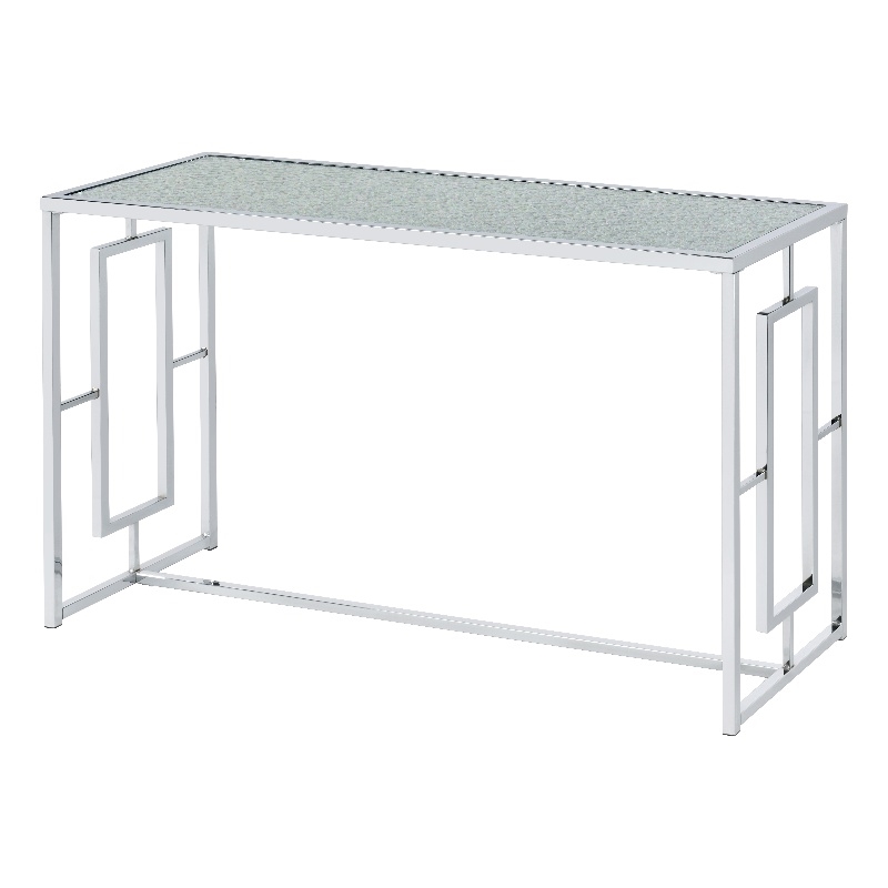 Furniture of America Harper Metal Chrome Sofa Table with Ripples Pattern Top