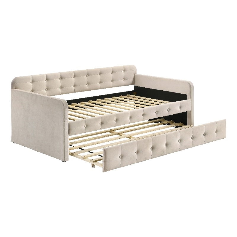Furniture of America Harper Fabric Twin Daybed with Trundle in Beige