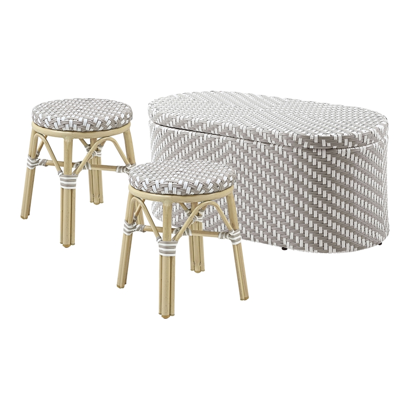 Furniture of America Hjem Aluminum 3pc Patio Coffee Table and Stool Set in Gray