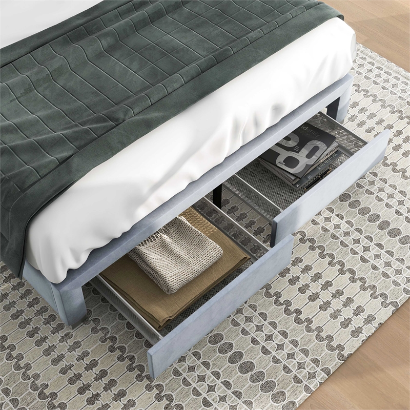 Furniture of America Harper Fabric Queen Bed with 2-Drawer in Light Gray