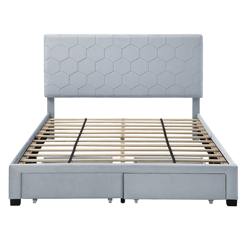 Furniture of America Harper Fabric Full Bed with 2-Drawer in Light Gray