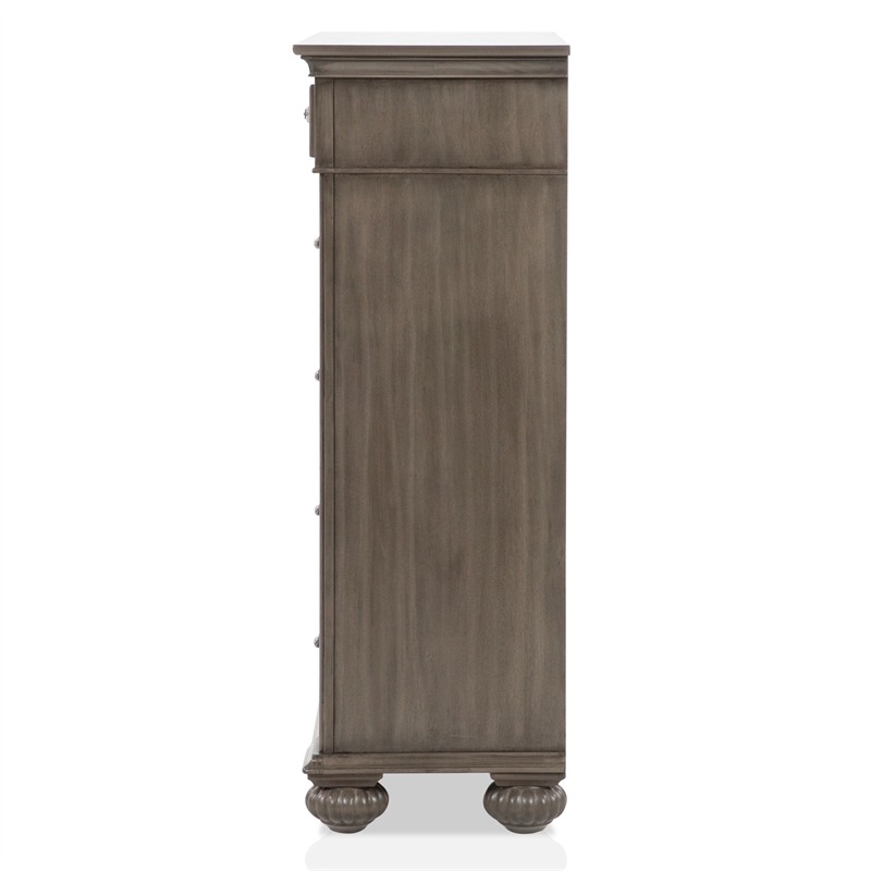 FOA Damos 6pc Gray Wood Bedroom Set-King+2 Nightstands+Chest+Dresser+Mirror