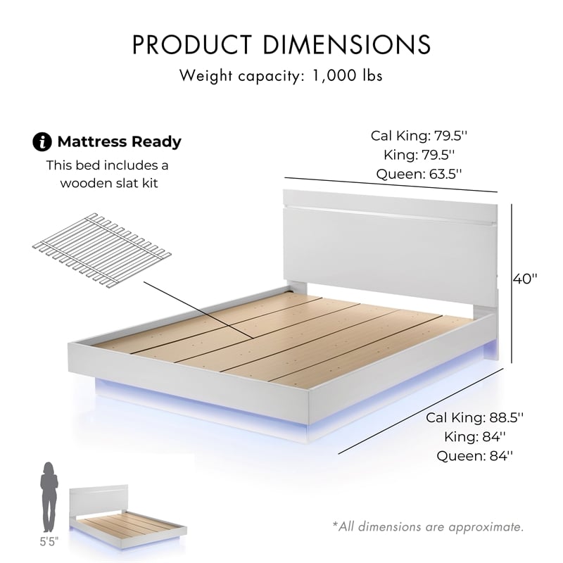 Furniture of America Malva Solid Wood Cal King Bed with LED Light in White