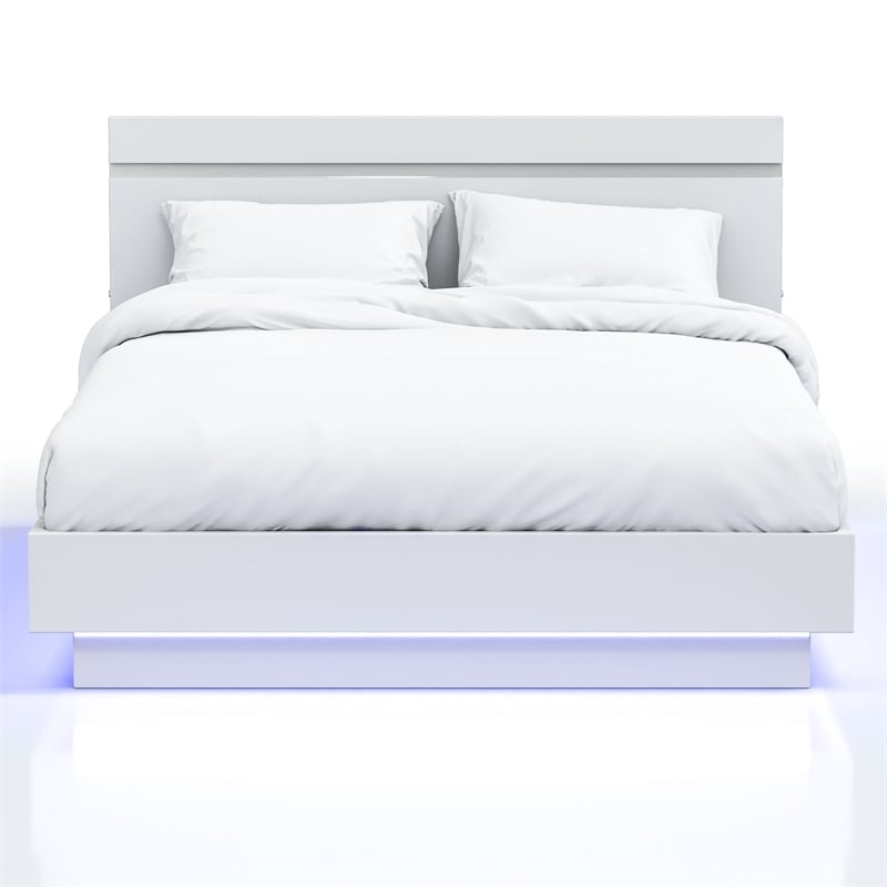 Furniture of America Malva Solid Wood Eastern King Bed with LED Light in White