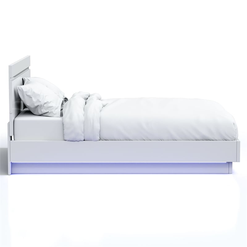 Furniture of America Malva Solid Wood Eastern King Bed with LED Light in White