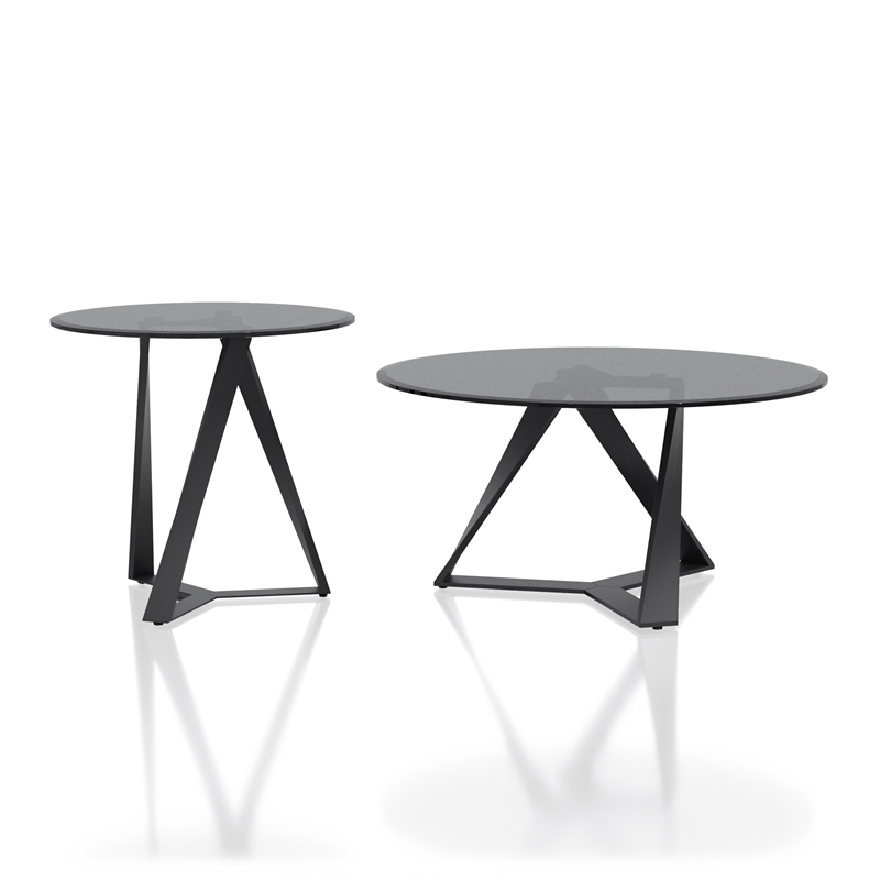 Furniture of America Hetra Metal 2-Piece Coffee Table Set in Black