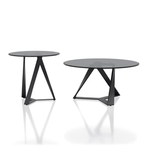 Furniture of America Hetra Metal 2-Piece Coffee Table Set in Black
