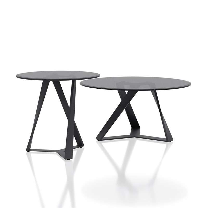 Furniture of America Hetra Metal 2-Piece Coffee Table Set in Black