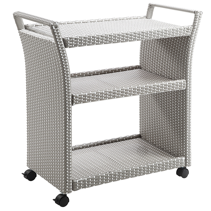 Furniture of America Azur Aluminum 2-Piece Bar Cart and Trash Can in Gray