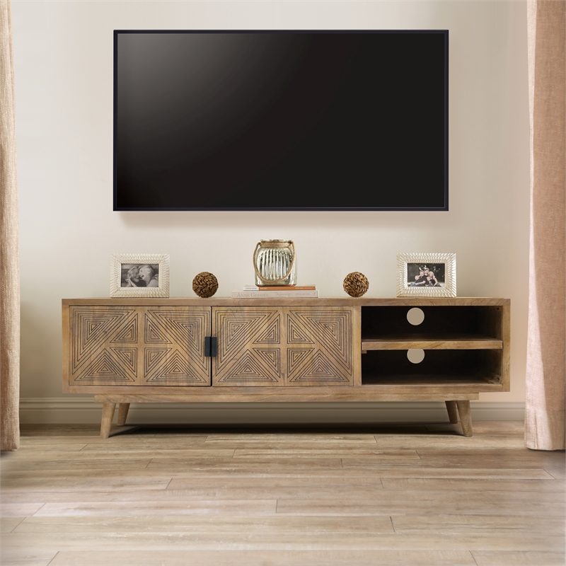 Furniture of America Kanan Art Deco Solid Wood 2-Door TV Stand in Brown
