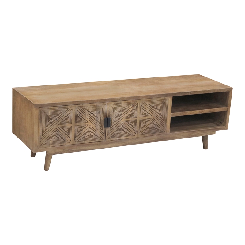 Furniture of America Kanan Art Deco Solid Wood 2-Door TV Stand in Brown