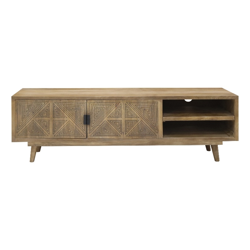 Furniture of America Kanan Art Deco Solid Wood 2-Door TV Stand in Brown