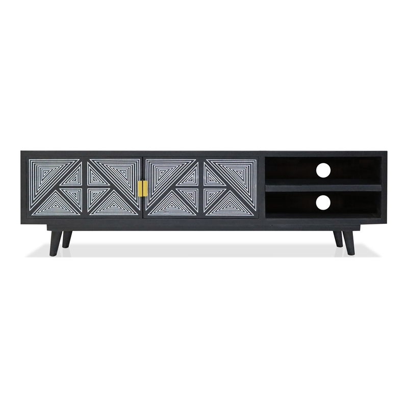 Furniture of America Kanan Art Deco Solid Wood 2-Door TV Stand in Black