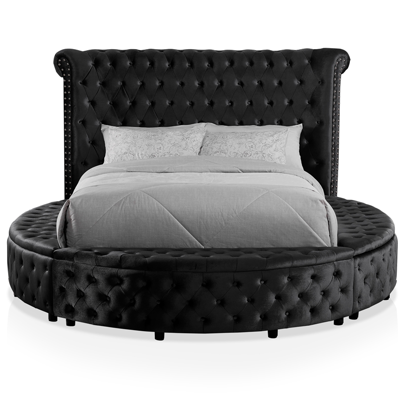 Furniture of America Vriam Glam Fabric Wingback Storage King Bed in Black