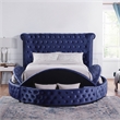Furniture of America Vriam Glam Fabric Wingback Storage King Bed in Blue