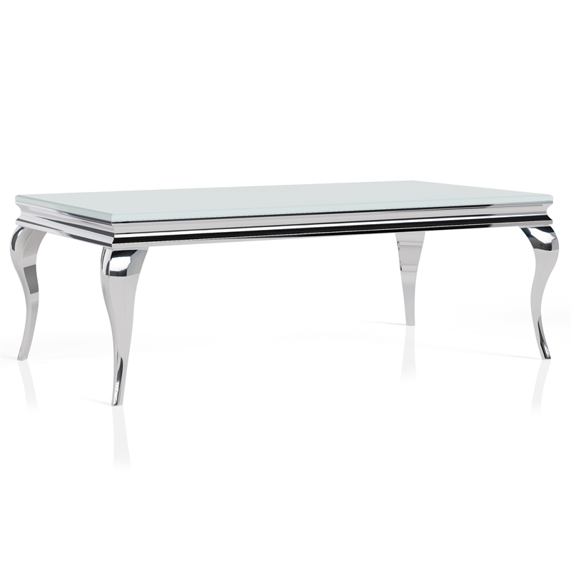 Furniture of America Alang Glass Top 2pc Coffee Table Set in White and Silver