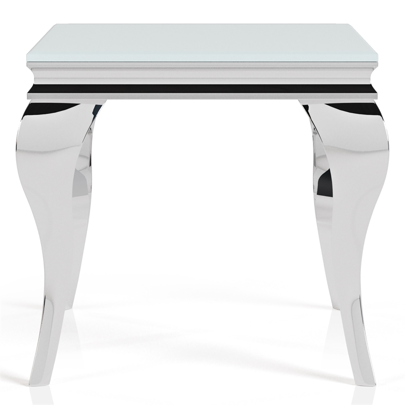 Furniture of America Alang Glass Top 2pc Coffee Table Set in White and Silver