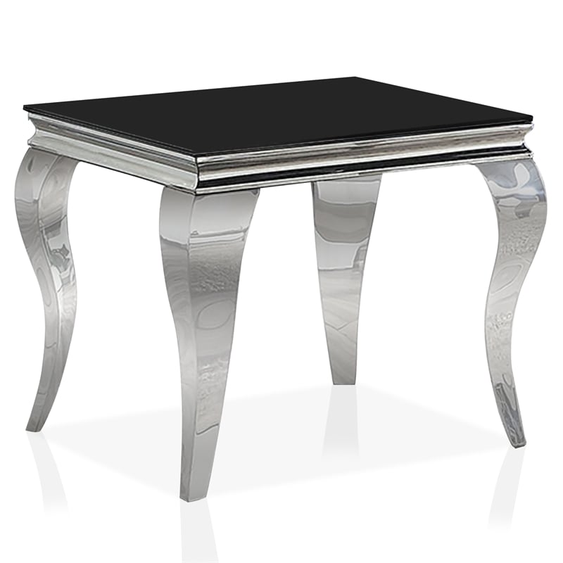 Furniture of America Alang Glass Top 3pc Coffee Table Set in Black and Silver