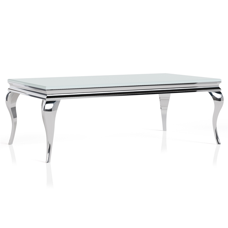 Furniture of America Alang Glass Top 3pc Coffee Table Set in White and Silver