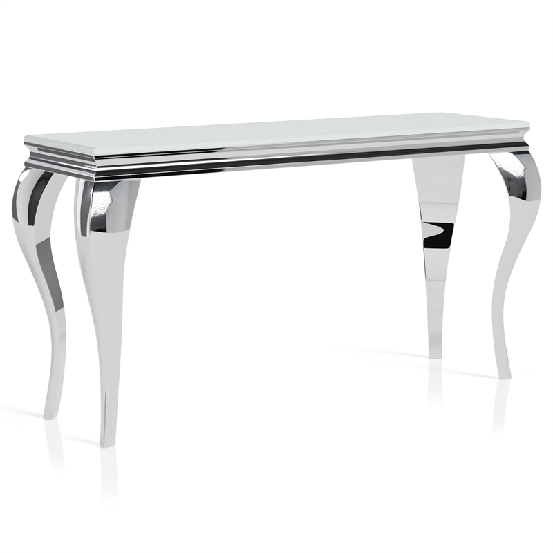 Furniture of America Alang Glass Top 3pc Coffee Table Set in White and Silver