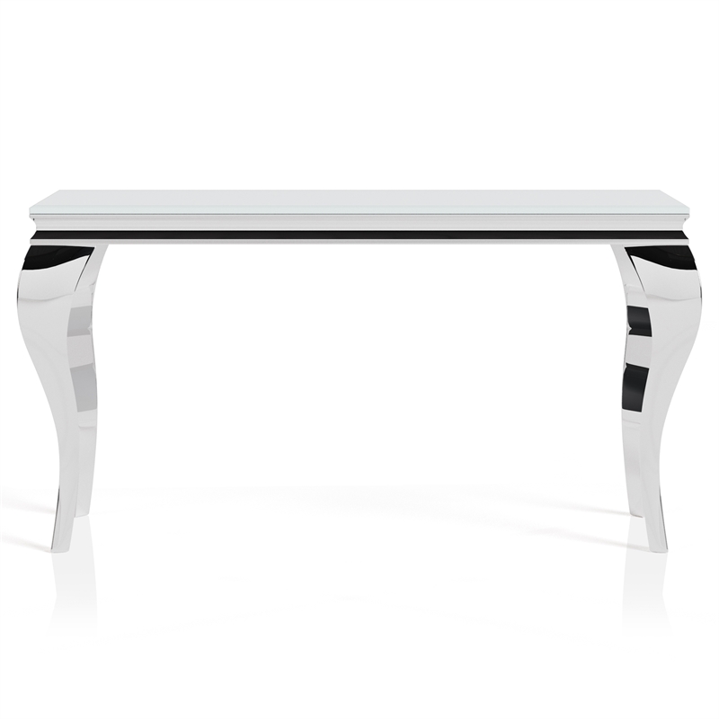 Furniture of America Alang Glass Top 3pc Coffee Table Set in White and Silver