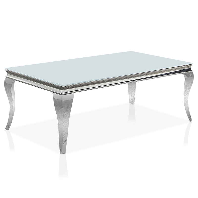 Furniture of America Alang Glass Top 3pc Coffee Table Set in White and Silver