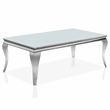Furniture of America Alang Glass Top 3pc Coffee Table Set in White and Silver