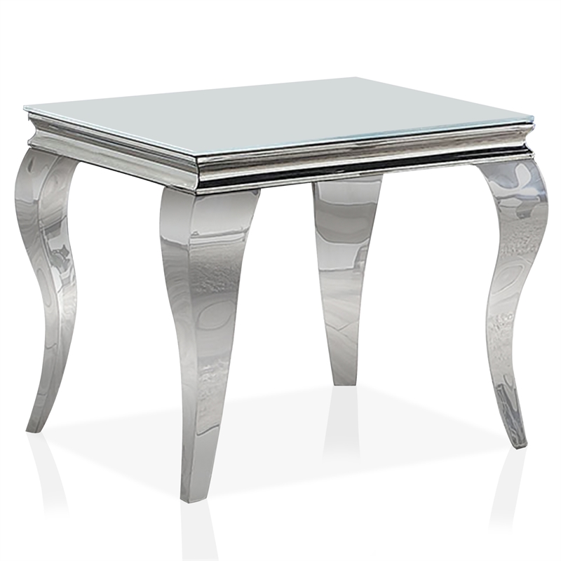 Furniture of America Alang Glass Top 3pc Coffee Table Set in White and Silver