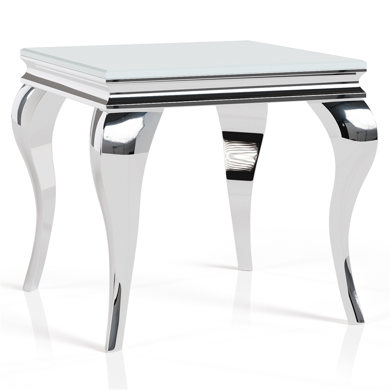 Furniture of America Alang Glass Top 3pc Coffee Table Set in White and Silver