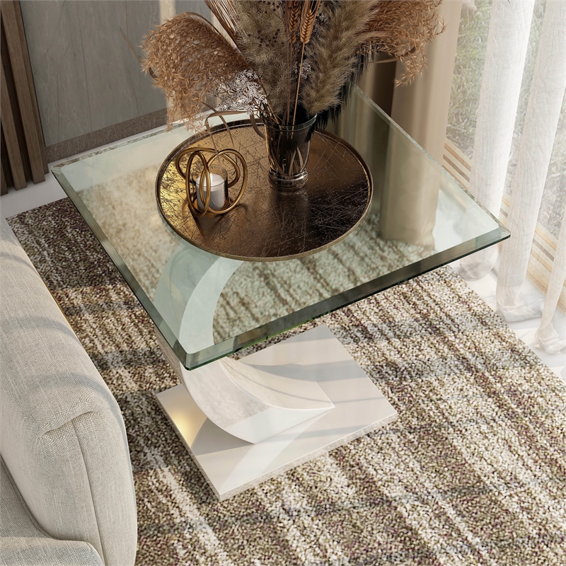 Furniture of America Navarre Glass Top End Table with White Base