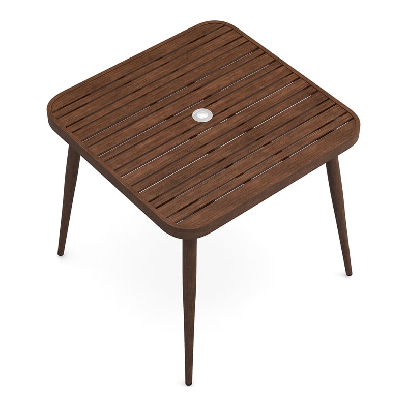 Furniture of America Hjem Aluminum Patio Dining Table with Umbrella in Walnut