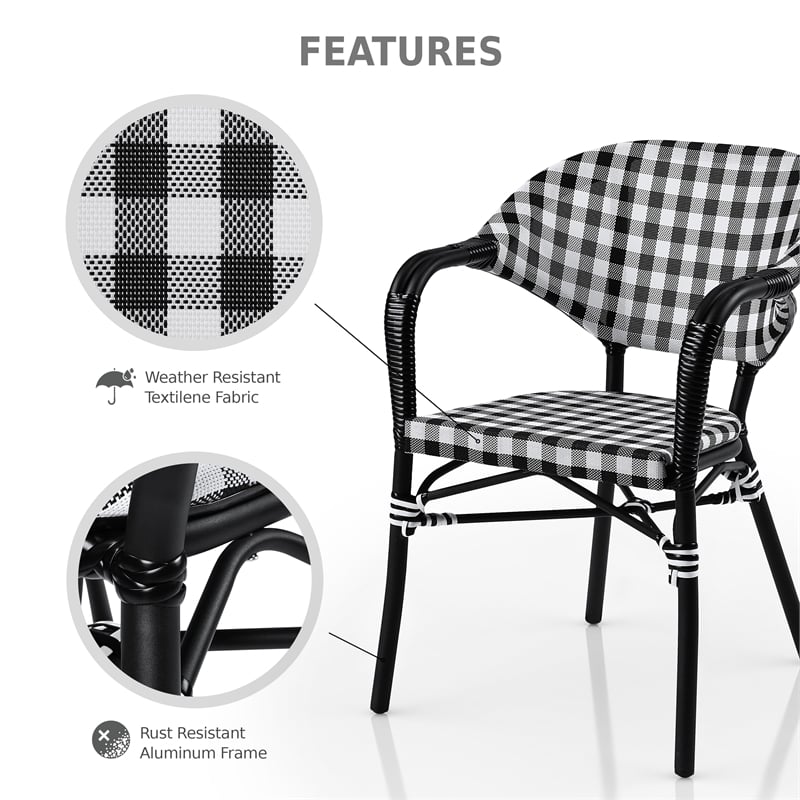 Furniture of America Tidez French Aluminum Patio Arm Chair in Black (Set of 2)