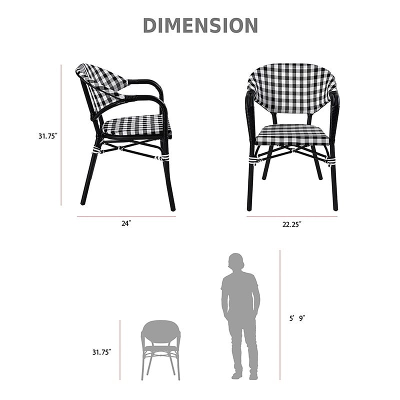 Furniture of America Tidez French Aluminum Patio Arm Chair in Black (Set of 4)