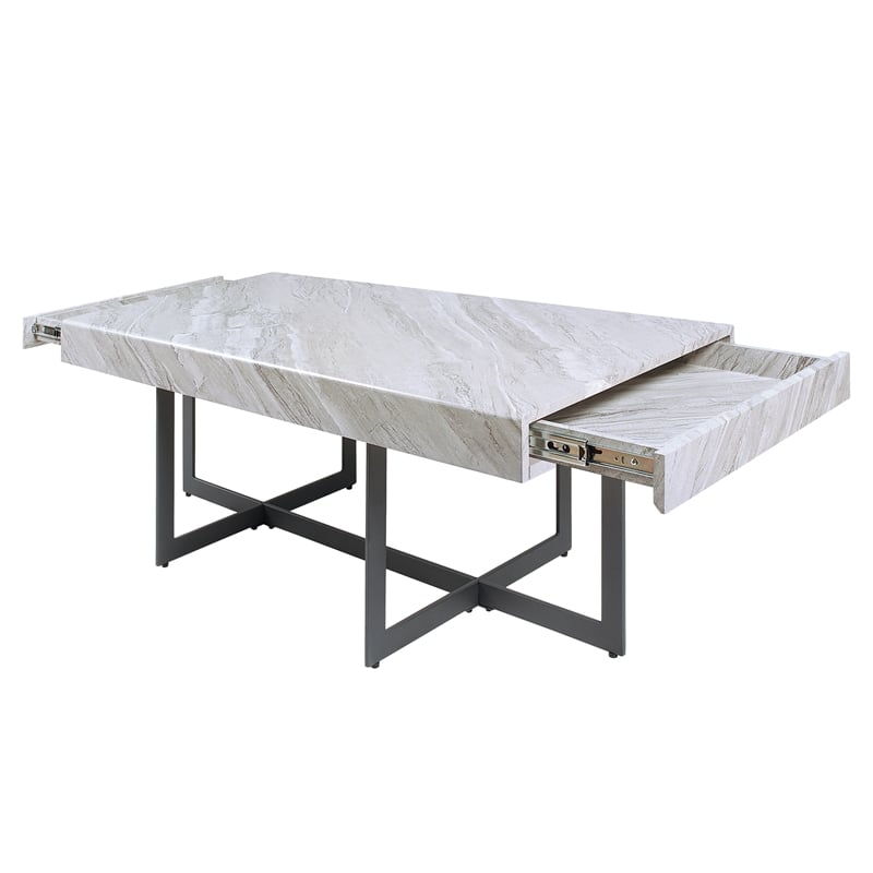 Furniture of America Vasket Contemporary Metal 2-Drawer Coffee Table in Gray