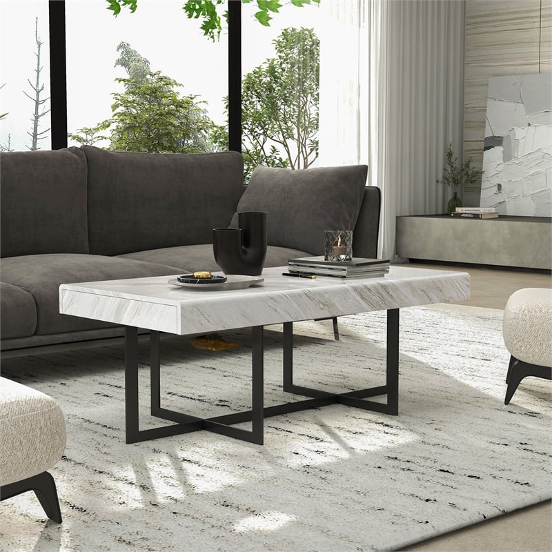 Furniture of America Vasket Contemporary Metal 2-Drawer Coffee Table in Gray